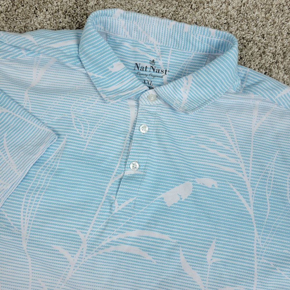 Nat Nast Luxury Originals Mens 2XL Blue White AOP Floral Stretch Polo SS